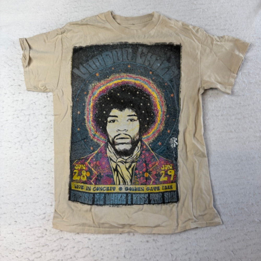Radio Days Jimi Hendrix Voodoo Child T-Shirt Medium Tan Graphic Short Sleeve